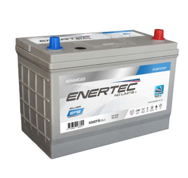 Enertec Silver Car Battery, 656 EFB car battery, 12v 80ah 750cca