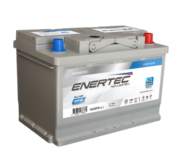 Enertec Silver 652 EFB, 12v 70ah 750cca, 12v car battery, 70Ah car battery, 750CCA car battery, EFB car battery