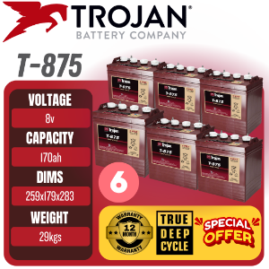 Picture of Trojan T875 8V 170Ah Deep Cycle Golf Cart Battery Set of 6